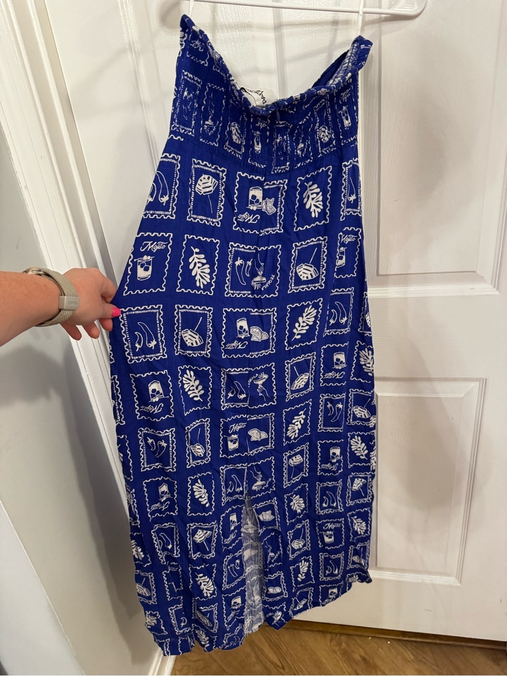 Blue Patterned Strapless Maxi Dress - Women - Picture 5 of 7